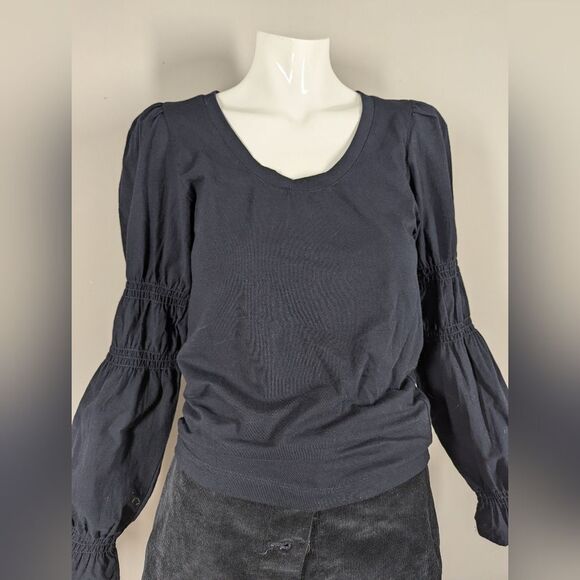 French Connection Black Tim Tim Marie Puff Sleeve Top Small Jersey Knit - Picture 2 of 10